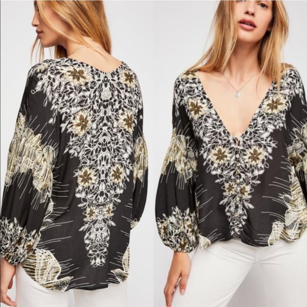 Free People “Birds of a feather” Floral Blouse
